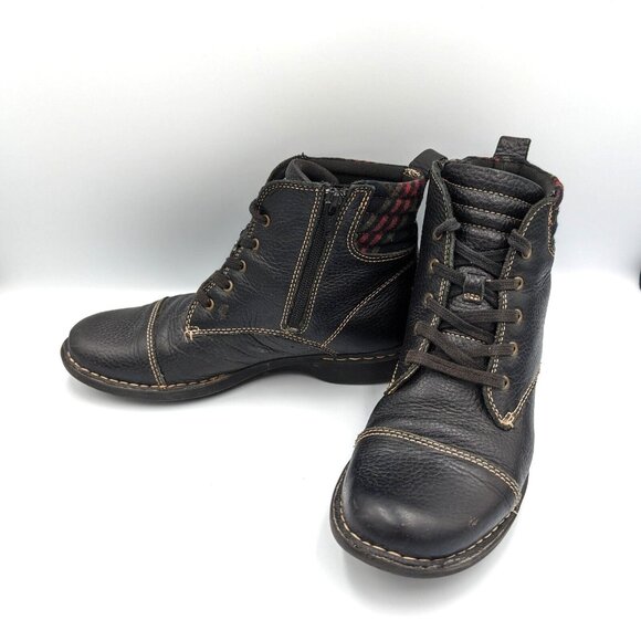 Clarks Whistle Bea Pebbled Leather Plaid Detail Ankle Boots Size 8 US Cap Toe - Picture 4 of 7